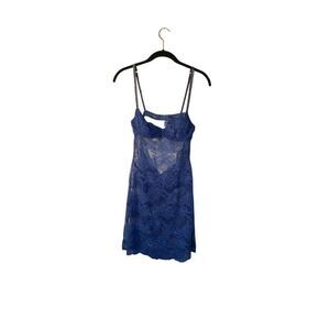 Victoria’s Secret runway bling, rhinestone lace blue lease slip dress M